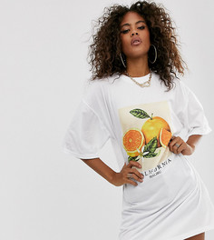 Белое платье-футболка в стиле oversize с принтом апельсинов Missguided Tall-Белый