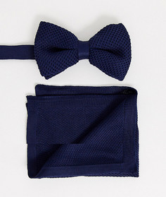 Темно-синий трикотажный галстук-бабочка и платок для нагрудного кармана ASOS DESIGN