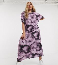 Платье-футболка макси в стиле oversize с принтом тай-дай Rokoko Plus-Фиолетовый