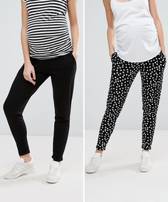 Брюки-галифе с посадкой под животом из трикотажа однотонного черного цвета и в горошек ASOS DESIGN Maternity - 2 шт.-Мульти