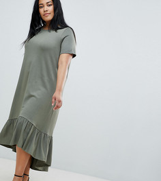 Платье-футболка миди с асимметричным краем ASOS DESIGN Curve-Зеленый