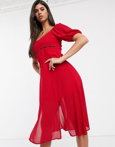 Платье миди с отделкой на талии TFNC-Красный
