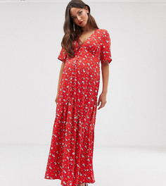 Свободное платье мидакси с цветочным принтом в винтажном стиле Glamorous Bloom-Красный