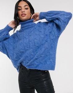 Джемпер с высоким воротом и пышными рукавами Stradivarius-Синий