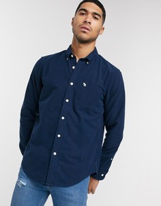 Оксфордская рубашка с карманом и логотипом Abercrombie & Fitch-Темно-синий