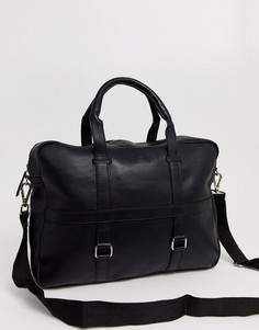 Черный кожаный портфель с двумя ручками и металлическими кольцами ASOS DESIGN