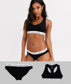 Черный бюстгальтер и трусы с логотипом French Connection-Мульти