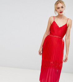 Платье миди с кружевной отделкой и плиссировкой Little Mistress Tall-Красный