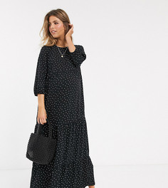 Черное свободное платье макси в горошек New Look Maternity-Черный