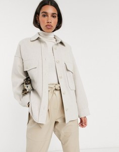 Бежевая куртка-рубашка в стиле oversize Stradivarius-Серый