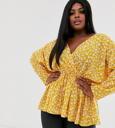 Топ с цветочным принтом и рукавами "летучая мышь" ASOS DESIGN Curve-Бесцветный