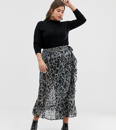 Юбка макси с запахом и леопардовым принтом Religion Plus-Серый