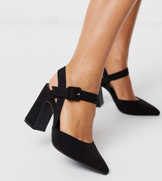 Черные туфли-лодочки на расклешенном каблуке Simply Be Extra Wide Fit-Синий