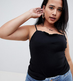 Черный топ на бретельках с оборкой ASOS DESIGN Curve
