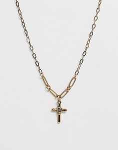 Золотистое ожерелье с подвеской-крестом Sacred Hawk-Золотой