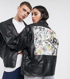 Черная байкерская oversize-куртка из искусственной кожи COLLUSION Unisex-Черный