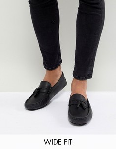 Черные кожаные мокасины для широкой стопы с кисточками ASOS DESIGN-Черный
