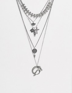 Серебристое ожерелье в несколько рядов с подвесками Sacred Hawk-Серебряный