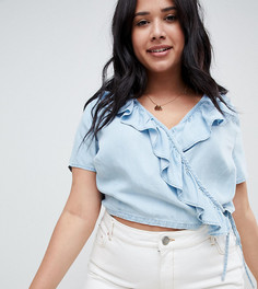 Джинсовый топ с запахом и оборкой ASOS DESIGN Curve-Синий