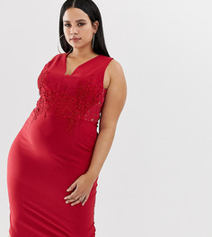 Облегающее платье с глубоким вырезом и кружевной аппликацией Little Mistress Plus-Красный
