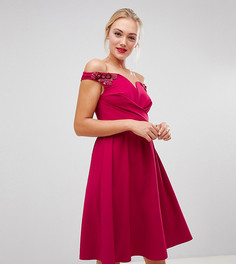 Короткое приталенное платье с декоративной отделкой на плечах Little Mistress Tall-Красный
