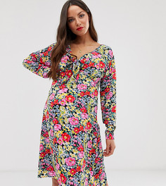 Платье с длинным рукавом, завязкой спереди и винтажным цветочным принтом Glamorous Bloom-Мульти