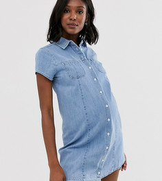 Синее джинсовое платье-рубашка с короткими рукавами ASOS DESIGN Maternity-Синий