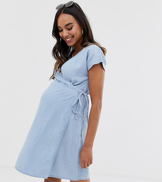 Голубое джинсовое платье с запахом ASOS DESIGN Maternity-Синий