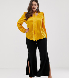 Черные брюки с широкими штанинами и разрезами John Zack Plus-Черный