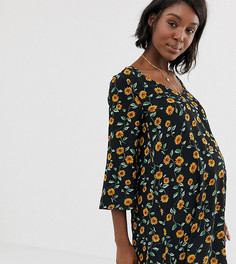 Свободное платье с принтом подсолнухов Wild Honey Maternity-Черный