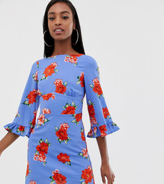 Чайное платье миди с цветочным принтом Fashion Union Tall-Синий