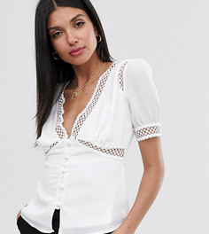 Блузка с короткими рукавами и кружевными вставками Fashion Union Tall-Белый
