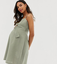 Сарафан миди с квадратным вырезом и пряжкой ASOS DESIGN Maternity-Зеленый