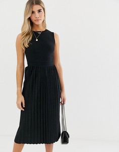 Черное фактурное платье миди с плиссированной юбкой ASOS DESIGN-Черный цвет