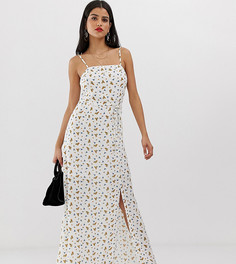 Платье макси с квадратным вырезом и цветочным принтом Vero Moda Tall-Кремовый