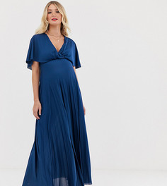 Плиссированное платье макси с кейпом ASOS DESIGN Maternity-Темно-синий
