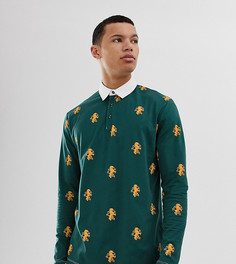 Поло свободного кроя с длинными рукавами и принтом ASOS DESIGN Tall-Зеленый
