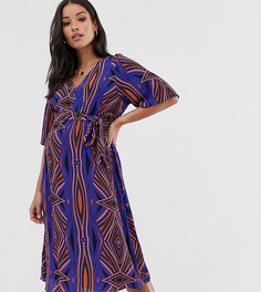 Платье миди с V-образным вырезом и принтом Mamalicious-Синий Mama.Licious