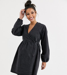 Черное свободное джинсовое платье мини с запахом ASOS DESIGN Maternity-Черный