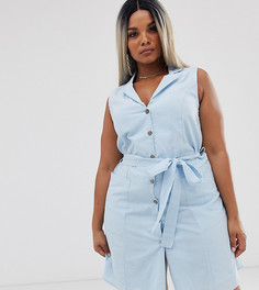 Платье из шамбре на пуговицах Vero Moda Curve-Синий