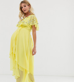 Платье макси с кейпом и отделкой ASOS DESIGN Maternity-Желтый