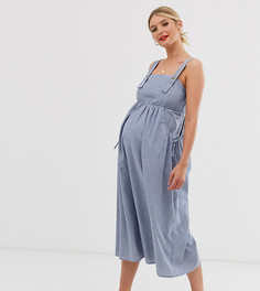 Сарафан миди в стиле комбинезона из шамбре и с карманами ASOS DESIGN Maternity-Синий