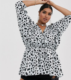 Топ с рукавами "летучая мышь", поясом-завязкой и принтом ASOS DESIGN Curve-Мульти