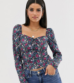 Блузка с квадратным вырезом, завязкой спереди и цветочным принтом Fashion Union Tall-Мульти
