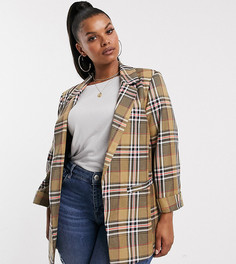 Пиджак в клетку флуоресцентной расцветки River Island Plus-Коричневый