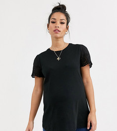 Черная футболка с вышивкой ришелье на рукавах ASOS DESIGN Maternity-Черный