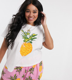 Комбинируемая трикотажная пижамная футболка с принтом ананасов ASOS DESIGN Curve-Мульти