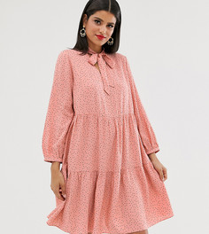 Розовое свободное платье в горошек с завязкой на бант New Look Tall-Розовый