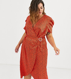 Платье мини с узором и пышными рукавами River Island Plus-Красный
