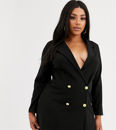 Трикотажный двубортный пиджак ASOS DESIGN Curve-Черный цвет